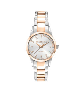 OROLOGIO TRUSSARDI R2453141501 ACCIAIO BICOLORE DONNA T-BENT 32MM 3H W/SILVER DIAL BR SS+