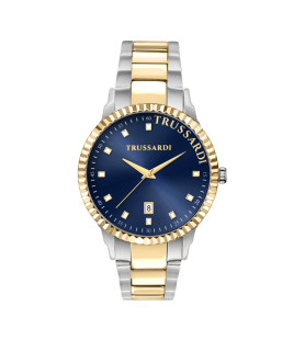 OROLOGIO TRUSSARDI R2453141001 ACCIAIO BICOLORE UOMO T-BENT 43 MM 3H BLUE DIAL BR SS+YG