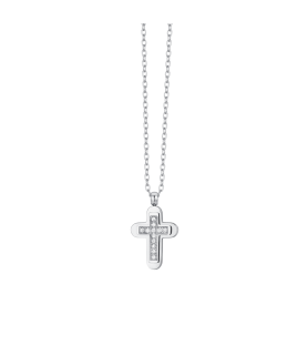 COLLANA LUCA BARRA CA505 ACCIAIO  UOMO COLLANA UOMO IN ACCIAIO CROCE E ZIRCONI BIANCHI