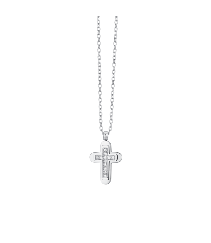 COLLANA LUCA BARRA CA505 ACCIAIO  UOMO COLLANA UOMO IN ACCIAIO CROCE E ZIRCONI BIANCHI