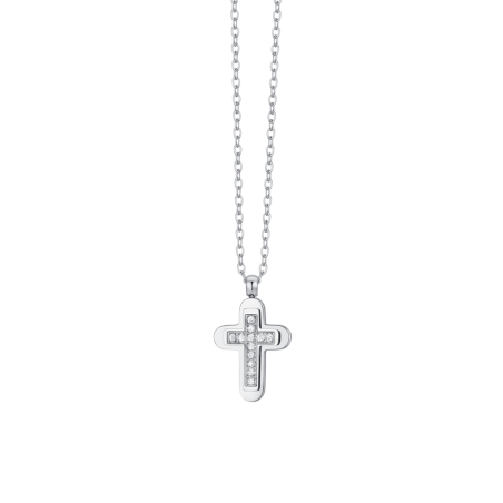 COLLANA LUCA BARRA CA505 ACCIAIO  UOMO COLLANA UOMO IN ACCIAIO CROCE E ZIRCONI BIANCHI
