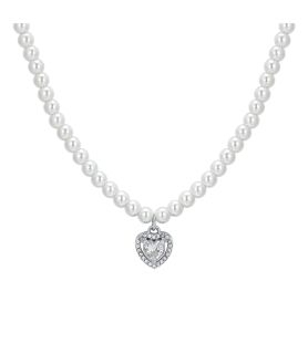 COLLANA LUCA BARRA CK2008 ACCIAIO BIANCO DONNA COLLANA DONNA IN ACCIAIO PERLE E CUORE ZIRCONE BIANCO