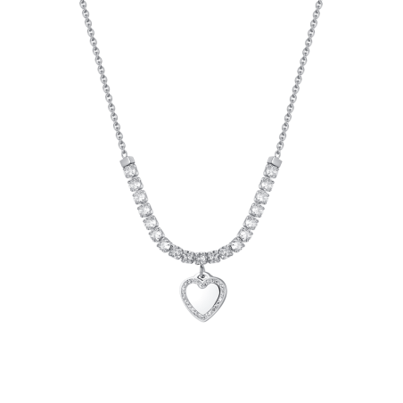 COLLANA LUCA BARRA CK2018 ACCIAIO BIANCO DONNA COLLANA TENNIS DONNA IN ACCIAIO CUORE E ZIRCONI