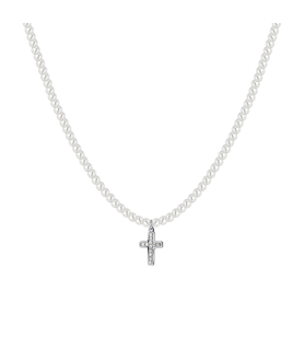 COLLANA LUCA BARRA CK2034 ACCIAIO BIANCO DONNA COLLANA DONNA IN ACCIAIO PERLE E CROCE