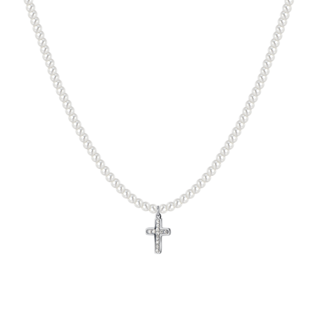 COLLANA LUCA BARRA CK2034 ACCIAIO BIANCO DONNA COLLANA DONNA IN ACCIAIO PERLE E CROCE