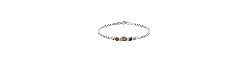 BRACCIALE LUCA BARRA BA1705 ACCIAIO BIANCO UOMO BRACCIALE UOMO IN ACCIAIO PIETRE OCCHIO DI TIGRE