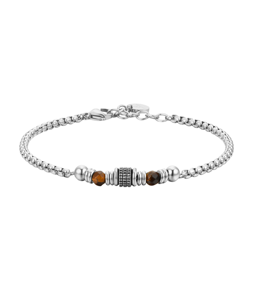 BRACCIALE LUCA BARRA BA1705 ACCIAIO BIANCO UOMO BRACCIALE UOMO IN ACCIAIO PIETRE OCCHIO DI TIGRE