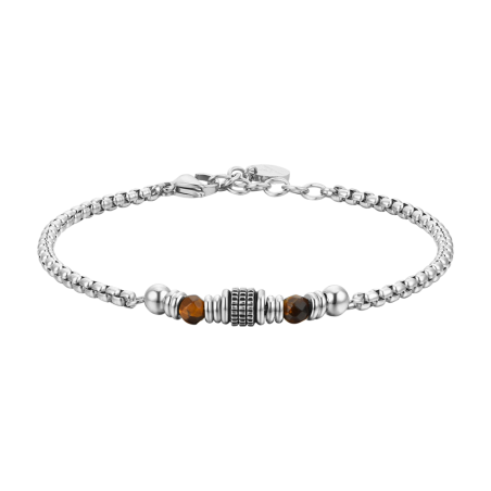 BRACCIALE LUCA BARRA BA1705 ACCIAIO BIANCO UOMO BRACCIALE UOMO IN ACCIAIO PIETRE OCCHIO DI TIGRE