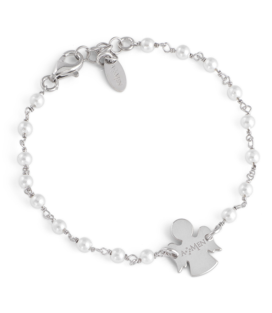 BRACCIALE AMEN BRJBB ARGENTO BIANCO BIMBA CON ANGIOLETTO E PERLINE