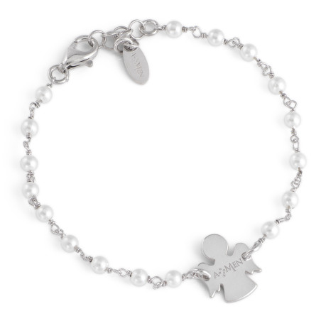 BRACCIALE AMEN BRJBB ARGENTO BIANCO BIMBA CON ANGIOLETTO E PERLINE