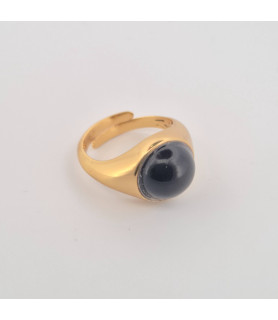 ANELLO Onais F24.4121AA ARGENTO GIALLO UOMO CON PIETRA NERA