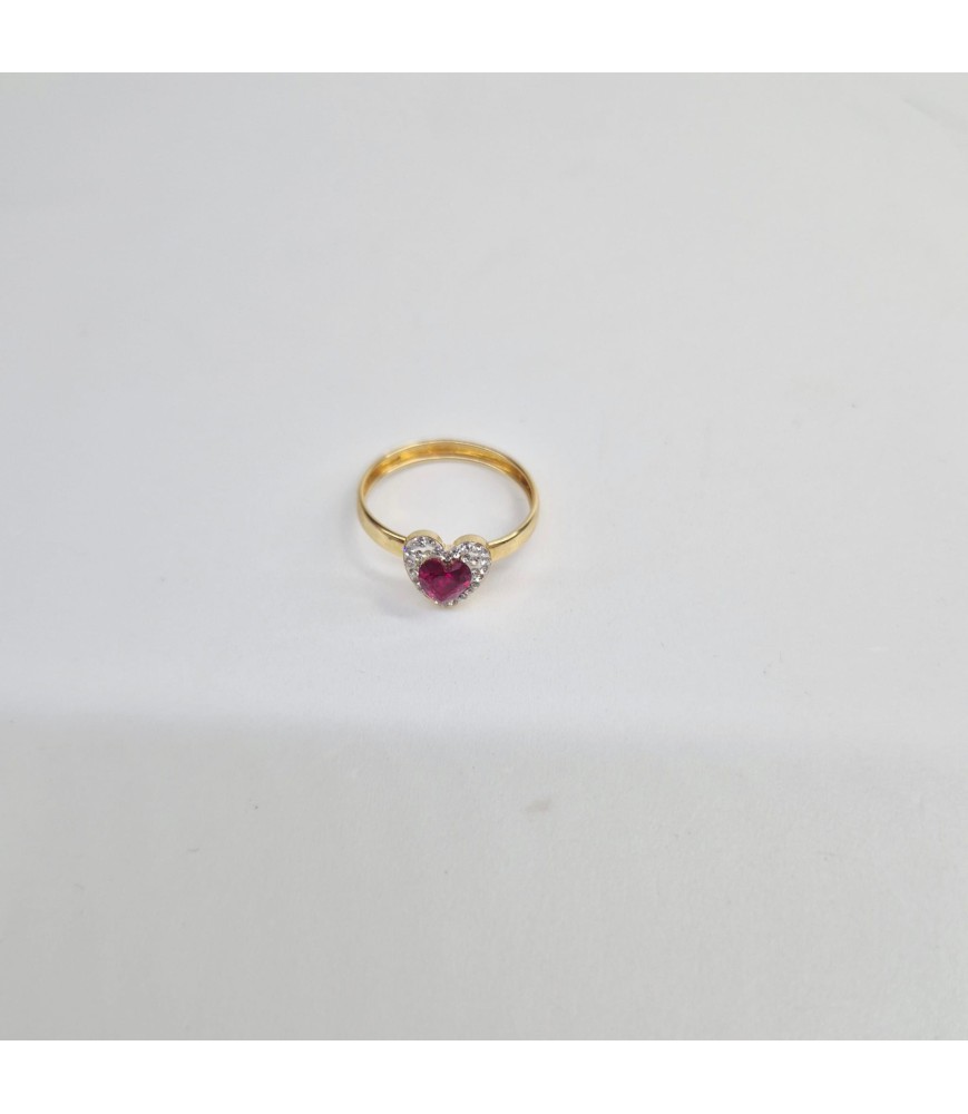 ANELLO EnricoOro X23.1488 A CUORE CON PIETRA ROSSA A CUORE RESINA E ZIRCONI BIANCHI GIALLO 18KT