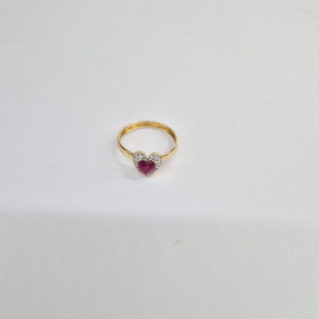 ANELLO EnricoOro X23.1488 A CUORE CON PIETRA ROSSA A CUORE RESINA E ZIRCONI BIANCHI GIALLO 18KT
