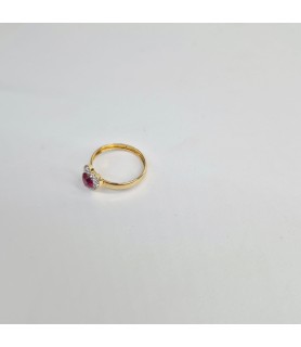 ANELLO EnricoOro X23.1488 A CUORE CON PIETRA ROSSA A CUORE RESINA E ZIRCONI BIANCHI GIALLO 18KT