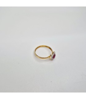 ANELLO EnricoOro X23.1488 A CUORE CON PIETRA ROSSA A CUORE RESINA E ZIRCONI BIANCHI GIALLO 18KT