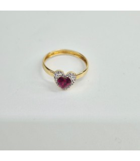 ANELLO EnricoOro X23.1488 A CUORE CON PIETRA ROSSA A CUORE RESINA E ZIRCONI BIANCHI GIALLO 18KT