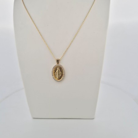 Catena Onais corda 50 cm e pendente madonnina miracolosa zirconata argento 925 giallo