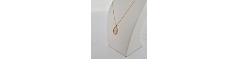 Catena Onais corda 50 cm e pendente madonnina miracolosa zirconata argento 925 giallo