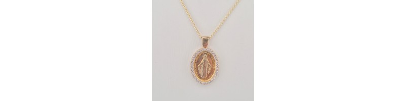 Catena Onais corda 50 cm e pendente madonnina miracolosa zirconata argento 925 giallo
