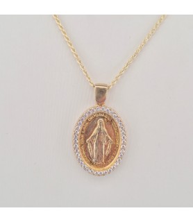 Catena Onais corda 50 cm e pendente madonnina miracolosa zirconata argento 925 giallo
