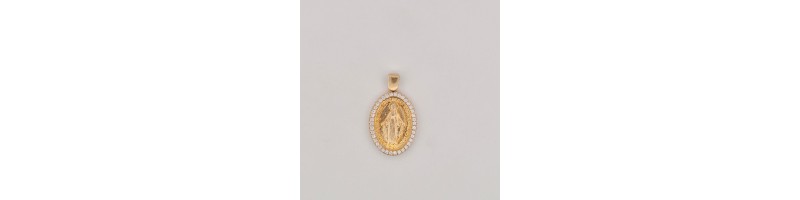 Catena Onais corda 50 cm e pendente madonnina miracolosa zirconata argento 925 giallo