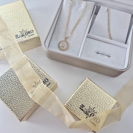 Completo Enricooro catena groumette pendente corona zirconio e bracciale groumette giallo 18kt