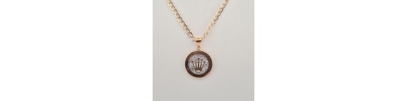 Completo Enricooro catena groumette pendente corona zirconio e bracciale groumette giallo 18kt