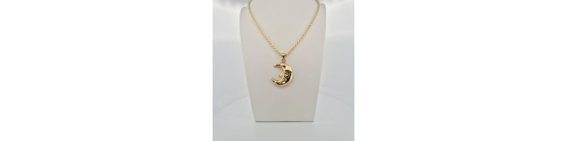 Catena Onais 60 cm e pendente luna elettroformata argento giallo