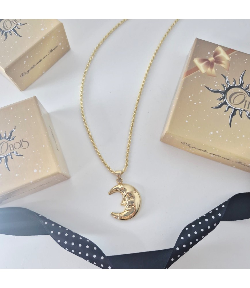 Catena Onais 60 cm e pendente luna elettroformata argento giallo