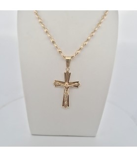 Catena Onais marinara e pendente croce classica rigata con Gesu' argento giallo