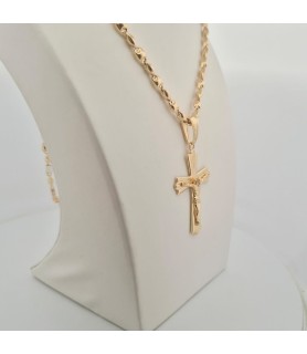 Catena Onais marinara e pendente croce classica rigata con Gesu' argento giallo