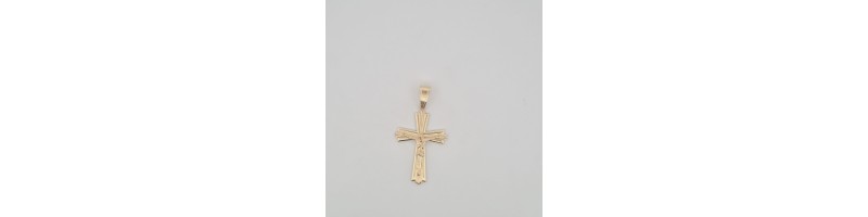 Catena Onais marinara e pendente croce classica rigata con Gesu' argento giallo