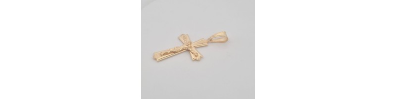 Catena Onais marinara e pendente croce classica rigata con Gesu' argento giallo