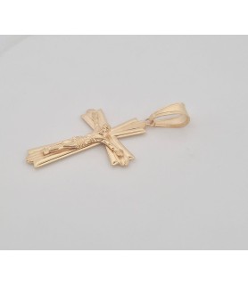Catena Onais marinara e pendente croce classica rigata con Gesu' argento giallo