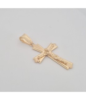 Catena Onais marinara e pendente croce classica rigata con Gesu' argento giallo