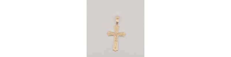 Catena Onais marinara e pendente croce classica rigata con Gesu' argento giallo