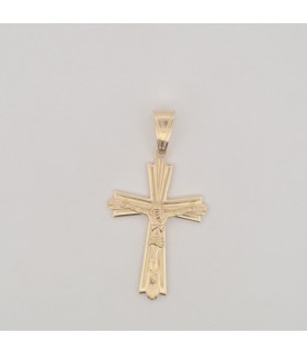 Catena Onais marinara e pendente croce classica rigata con Gesu' argento giallo