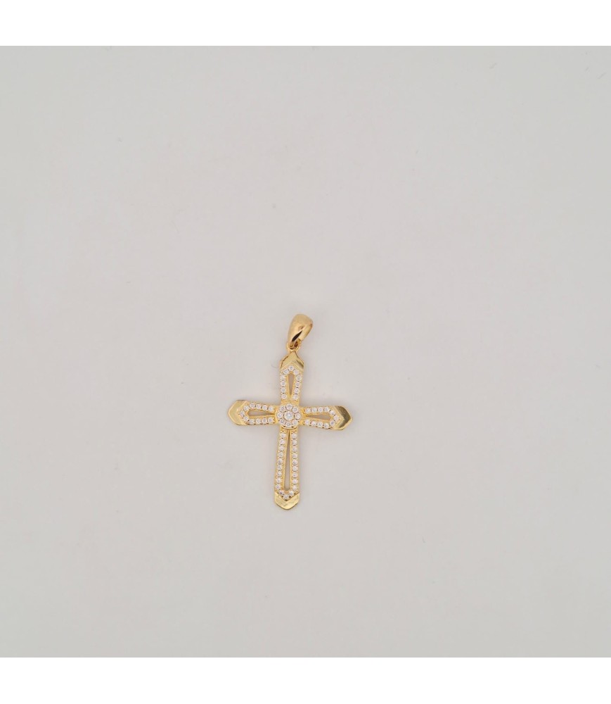 Pendente Onais F24.5518 croce zirconata e punto luce centrale argento giallo