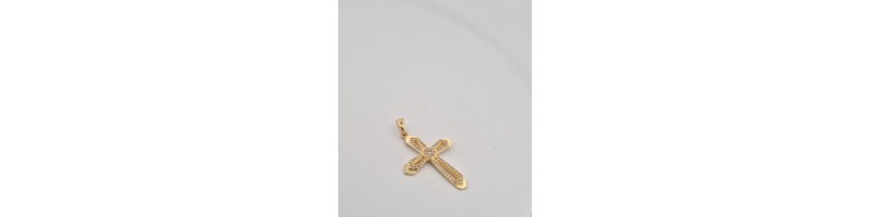 Pendente Onais F24.5518 croce zirconata e punto luce centrale argento giallo