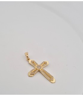 Pendente Onais F24.5518 croce zirconata e punto luce centrale argento giallo