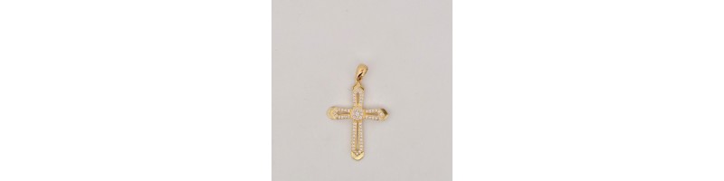 Pendente Onais F24.5518 croce zirconata e punto luce centrale argento giallo