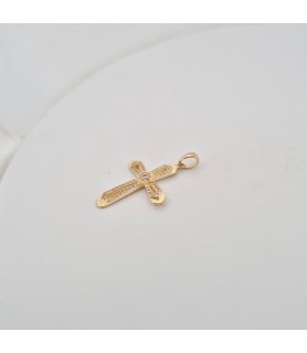 Catena Onais occhio di tigre e pendente croce zirconata punto luce argento giallo
