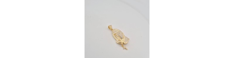 Catena Onais corda e pendente mani padre Pio zirconata argento giallo
