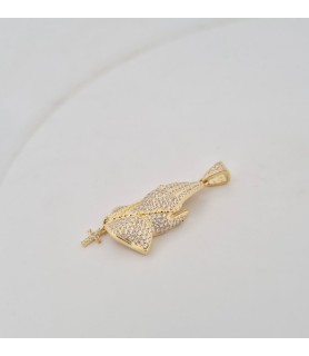Catena Onais corda e pendente mani padre Pio zirconata argento giallo