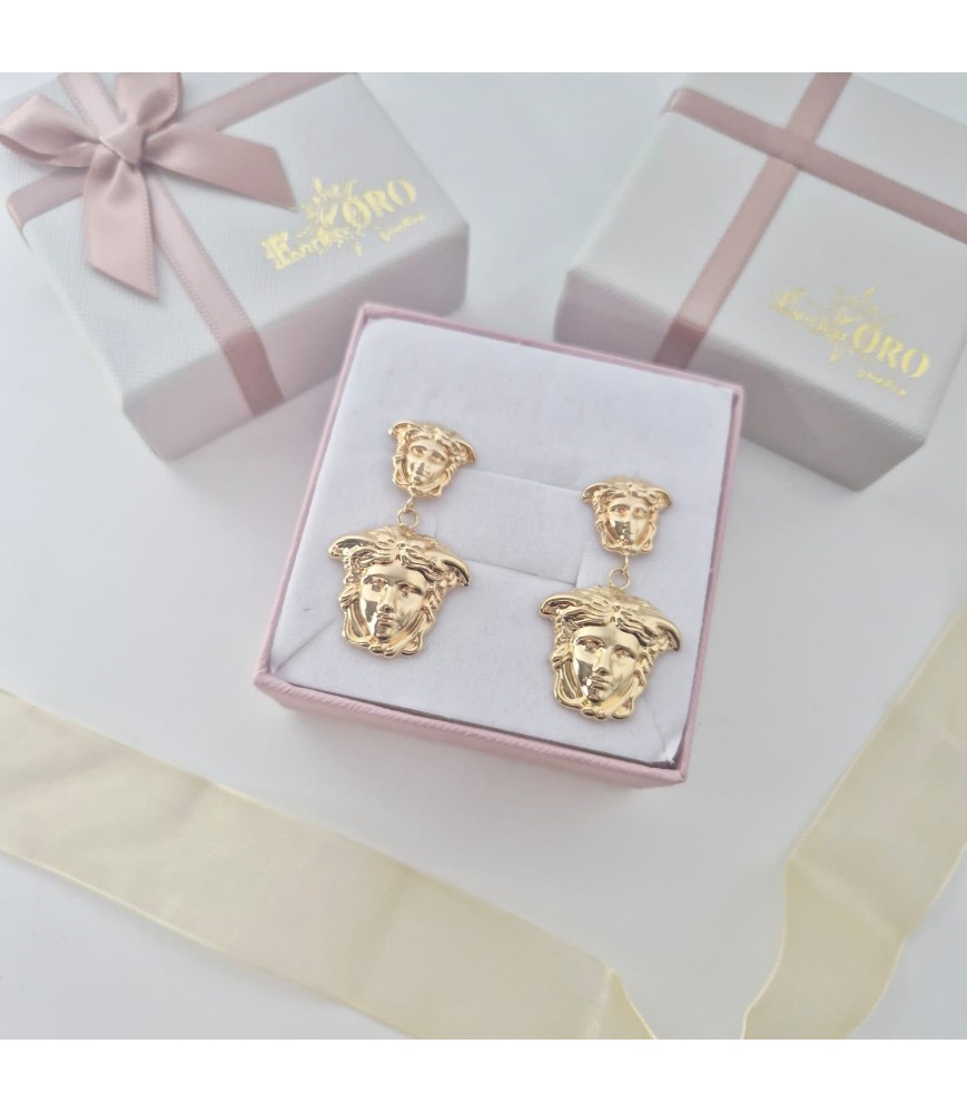 Orecchini Enricooro X25.0261 medusa lobo e pendente oro giallo